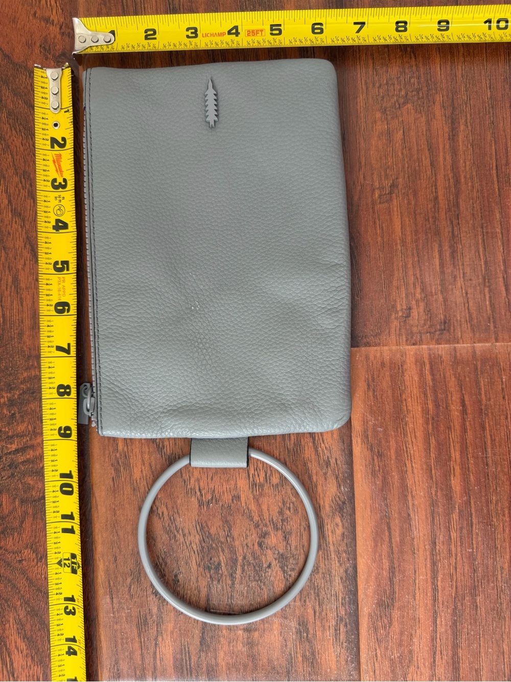 Thacker Gray Leather Clutch Wristlet Ring Handle Zip Pouch